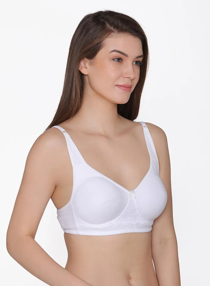 Clovia Non-Padded Non-Wired Full Coverage T-shirt Bra in White & Cream - Cotton